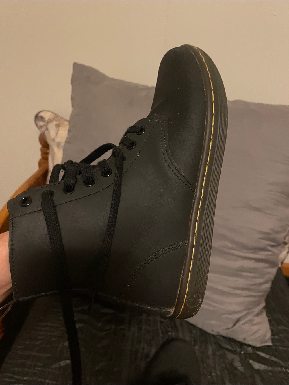 Dr. Martens Black Lace-Up Leather Boots with Yellow Stitching - Picture 14 of 17